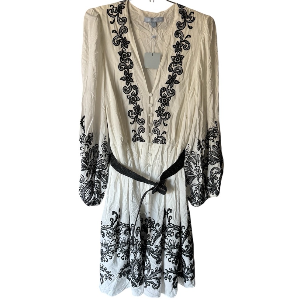 ANTONIO MELANI White Dress with Black Embroidery - Picture 2 of 14